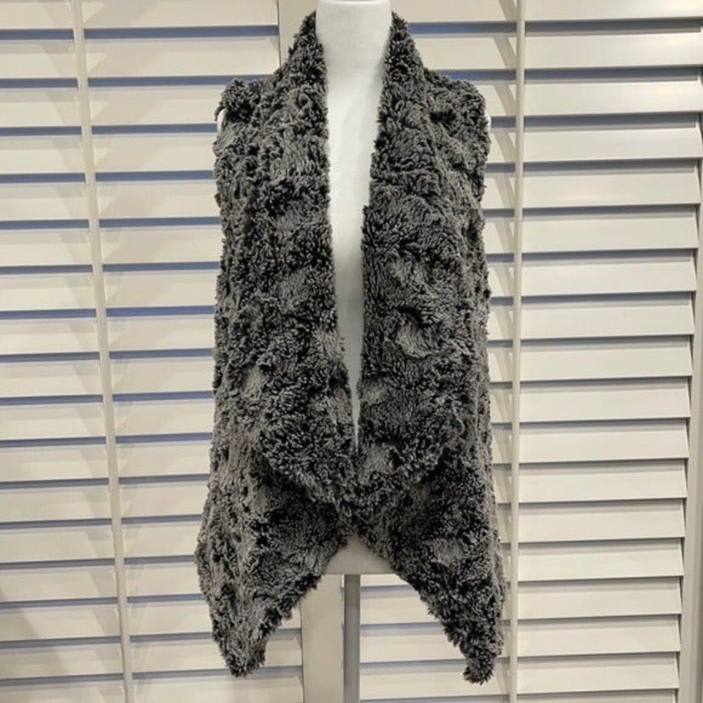 Dylan Faux Fur Vest Gray Luxury Statement Piece Casual Open Waterfall Front XS